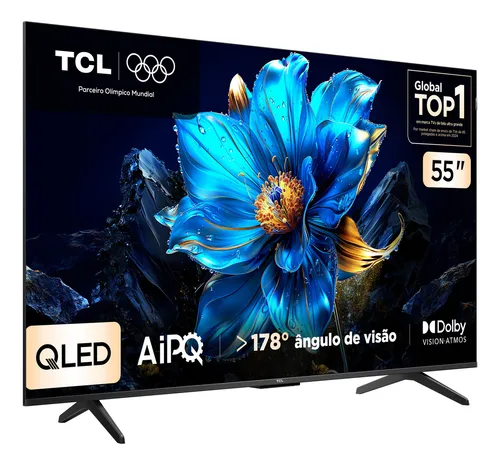 Smart TV TCL P7K de 55 polegadas com design elegante e bordas finas.
