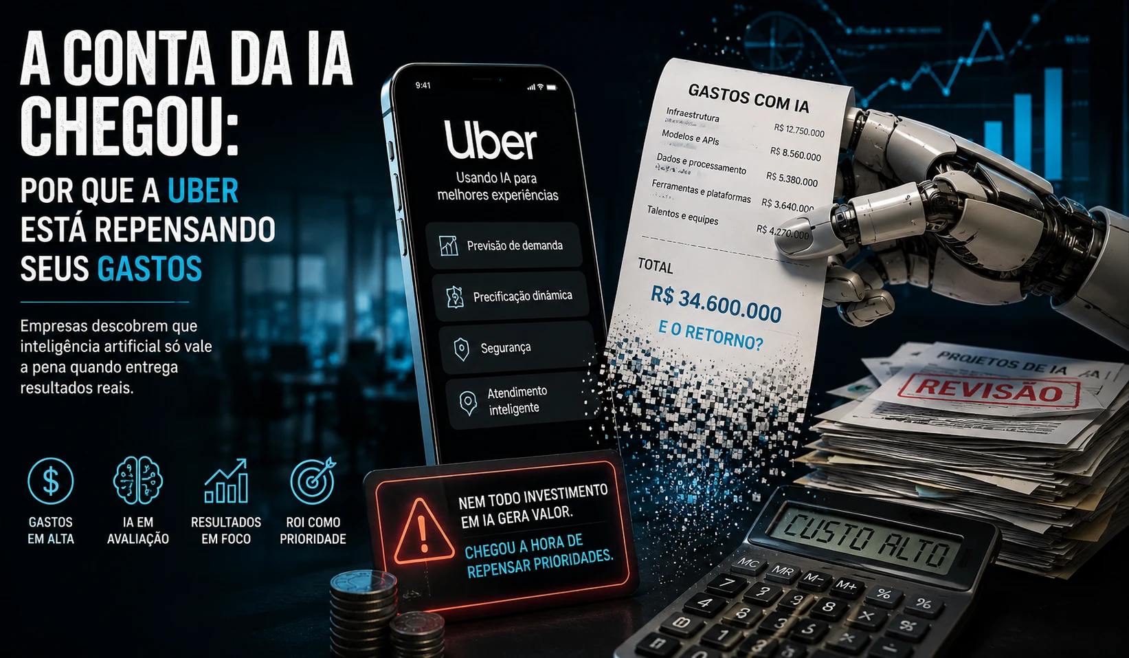 Diretor da Uber diz que conta da IA está cada vez mais difícil de fechar