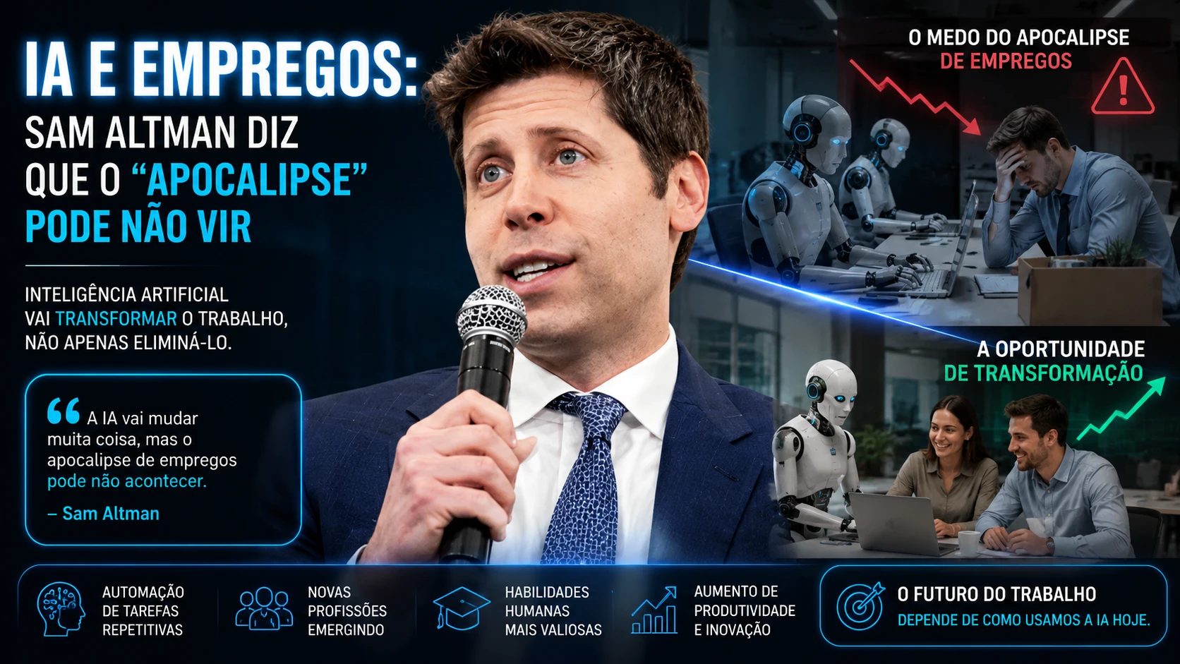 Sam Altman afasta temor de colapso no mercado de trabalho por causa da IA