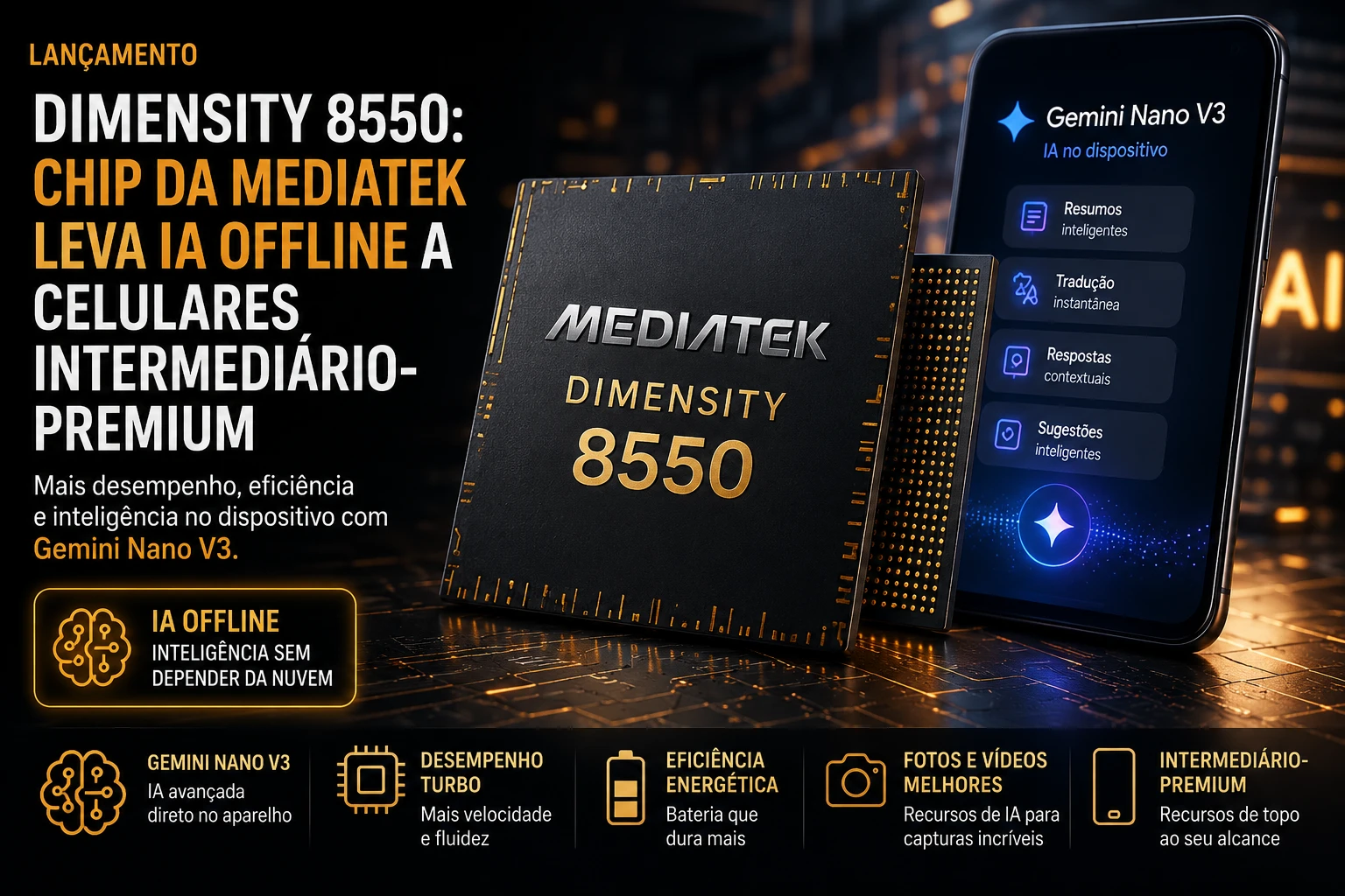 Celulares baratos podem ganhar IA no próprio aparelho com novo chip da MediaTek