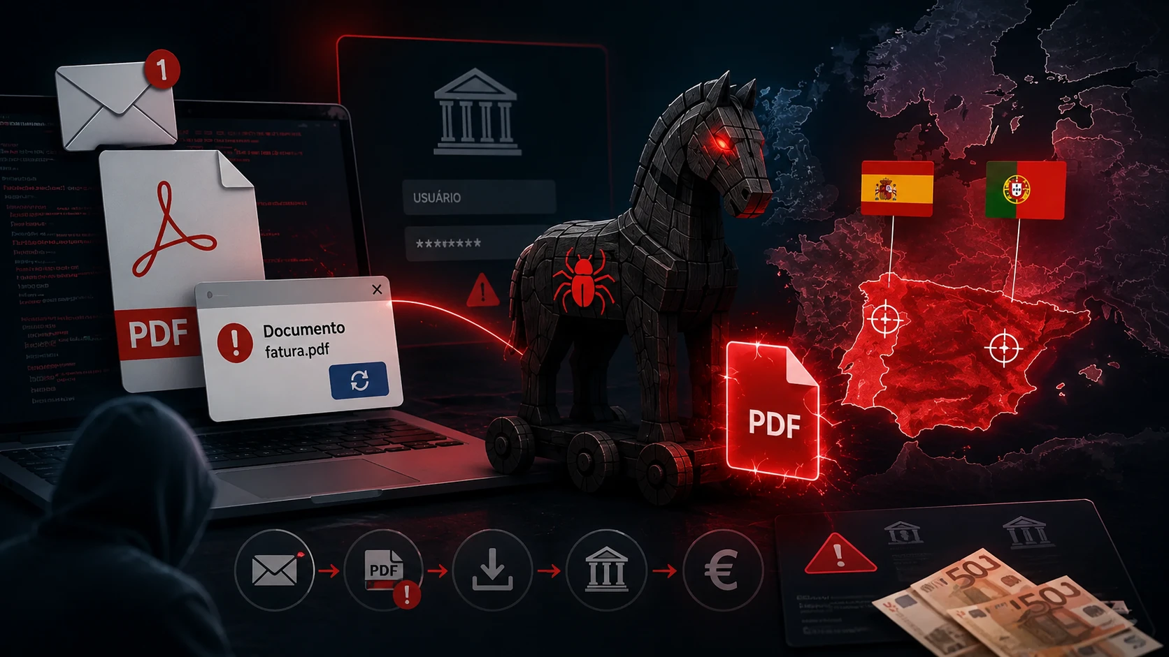 Vírus bancário brasileiro chega à Europa e acende alerta para usuários