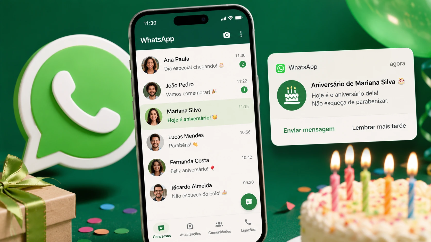 WhatsApp testa lembretes de aniversário dos contatos