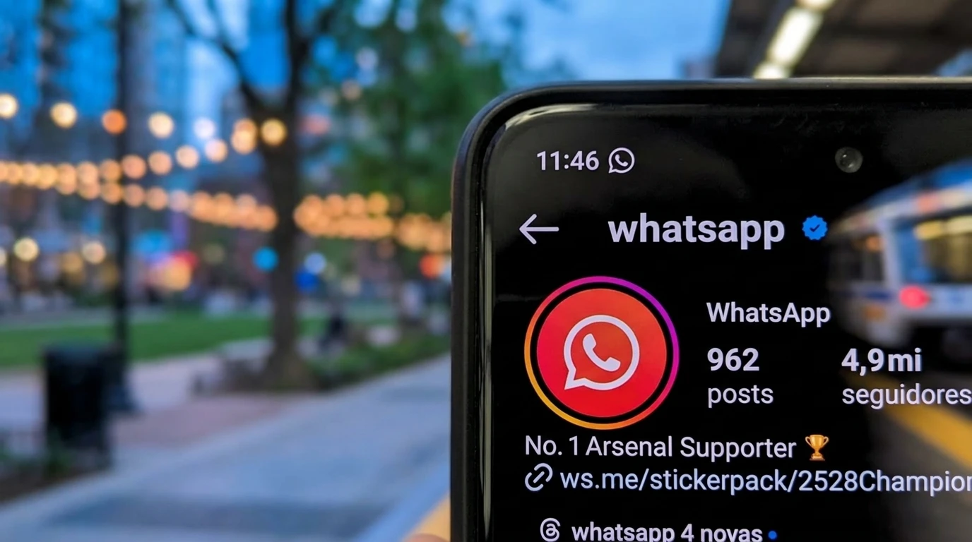 Logo do WhatsApp em vermelho nas redes sociais em homenagem ao título do Arsenal na Premier League